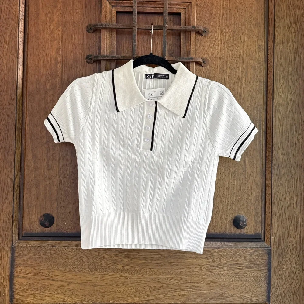 Zara White Knit Button Down Shirt
